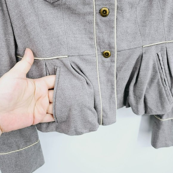 Anthropologie Taikonhu High Line Jacket Peplum Crop Blazer 4 Grey Button Front - Picture 5 of 14